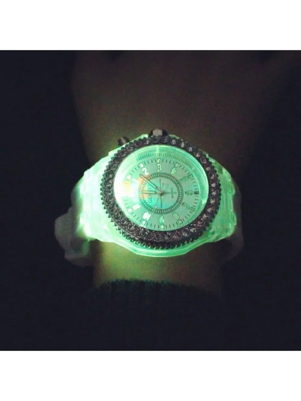 Women's Dark Blue Analog Silicone Bling Luminous Lights Sport Square Wrist Watch